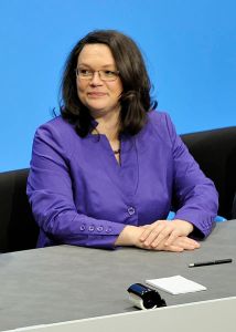 De Duitse minister Nahles van Werkgelegenheid
